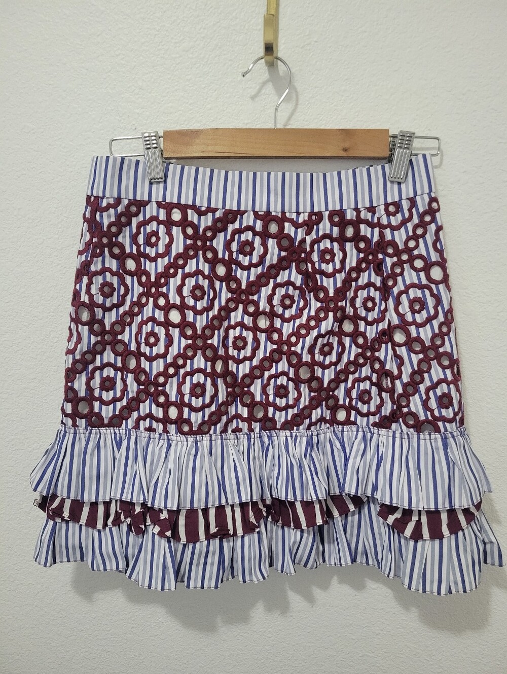 Sandro Paris Embroidered Eyelet Mini Skirt Size 8